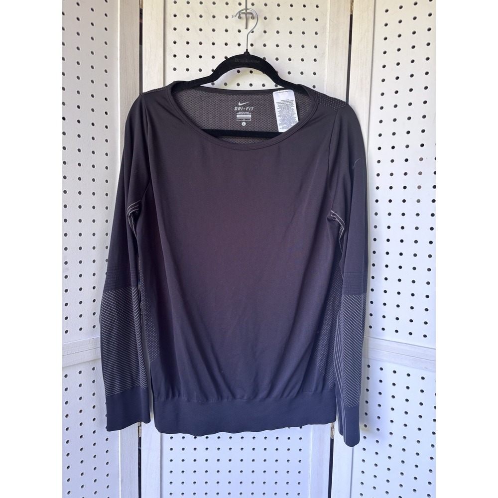 Nike Women's LG Dri-Fit Knit Epic Crew Training Long Sleeve Shirt Black 589296